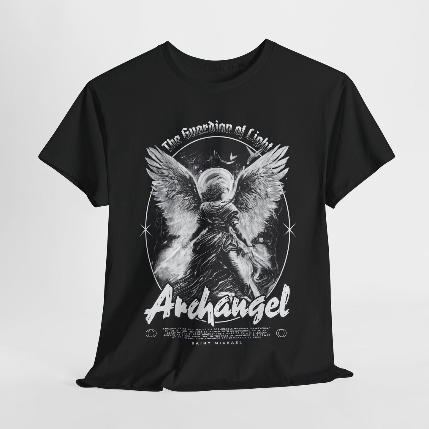 Men's T-Shirt Greyscale Archangel Michael Design - Guardian of Light Graphic Tee