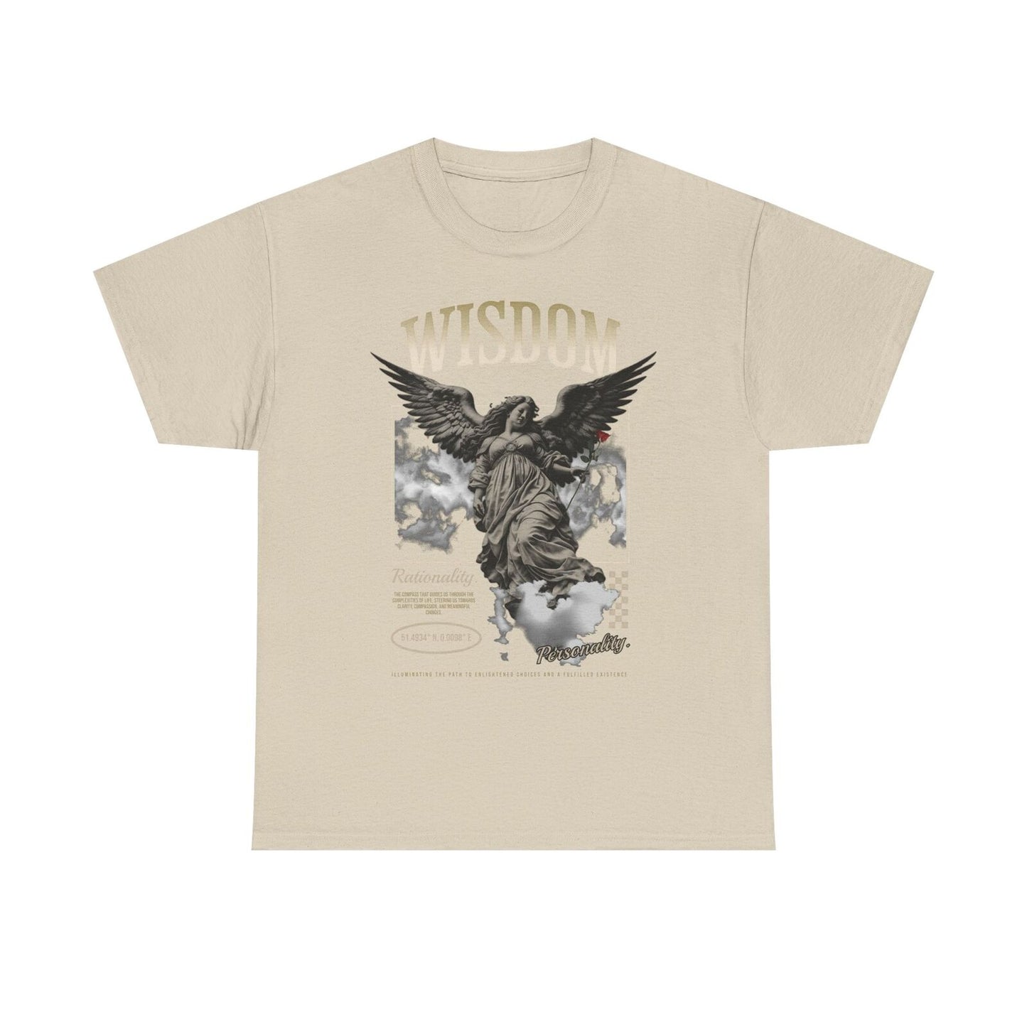 Stylish Men's T-Shirt with Winged Angel Graphic, Wisdom, Rationality Coordinates