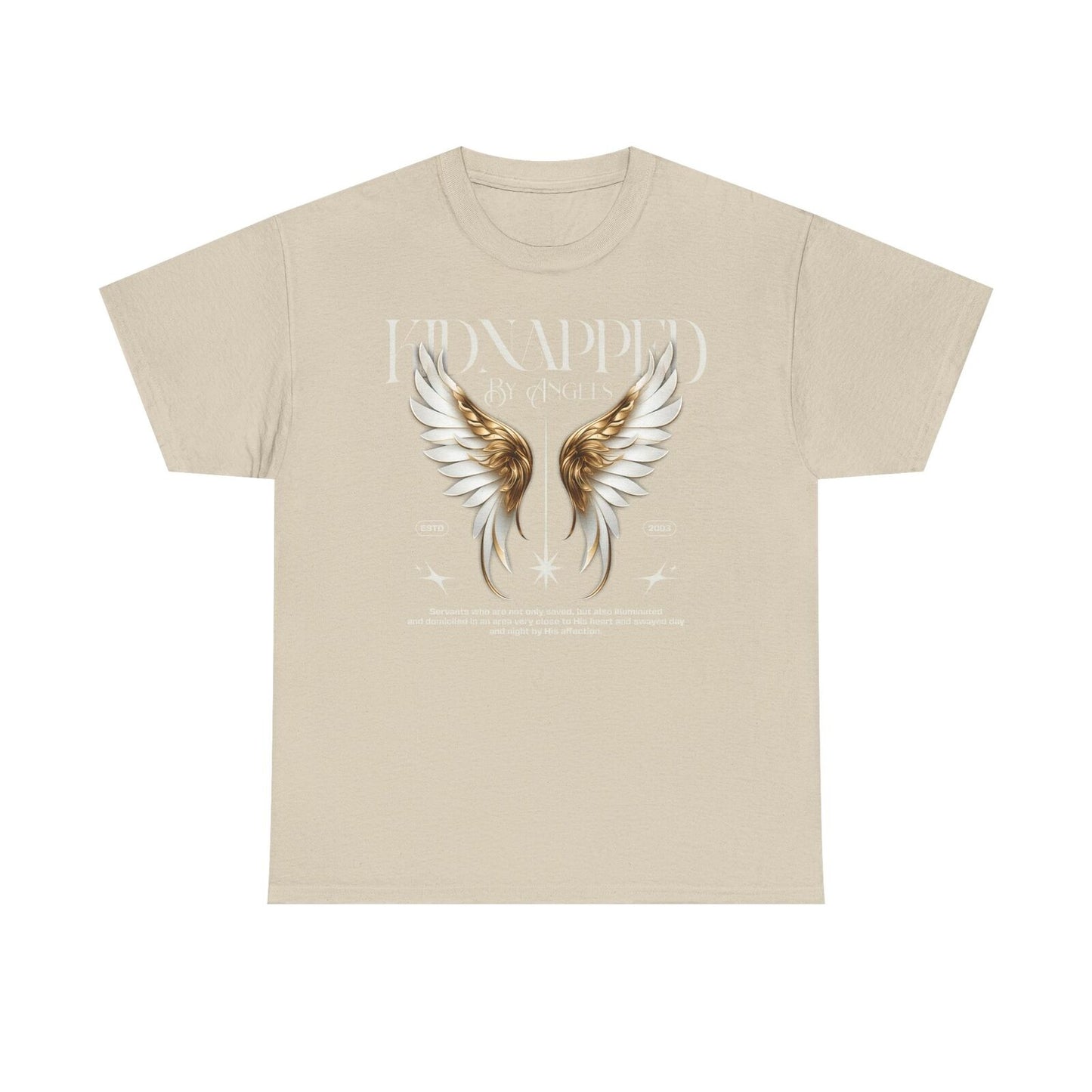 Stylish Men's T-Shirt with Ornate Angel Wings Design - KIDNAPPED BY ANGELS 2003