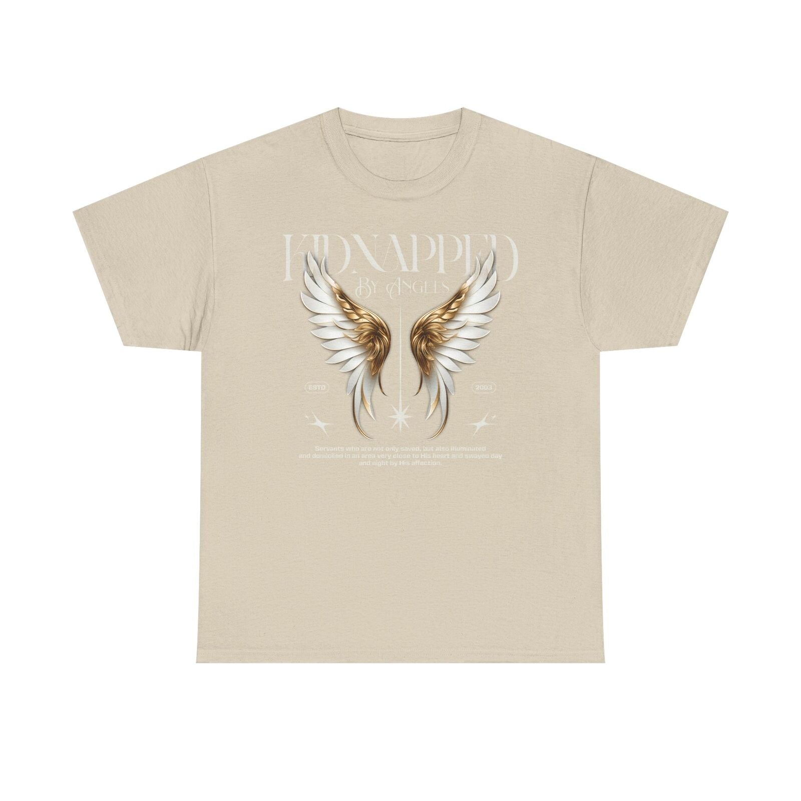 Stylish Men's T-Shirt with Ornate Angel Wings Design - KIDNAPPED BY ANGELS 2003