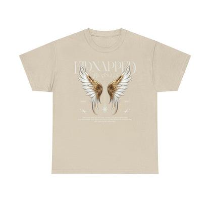 Stylish Men's T-Shirt with Ornate Angel Wings Design - KIDNAPPED BY ANGELS 2003