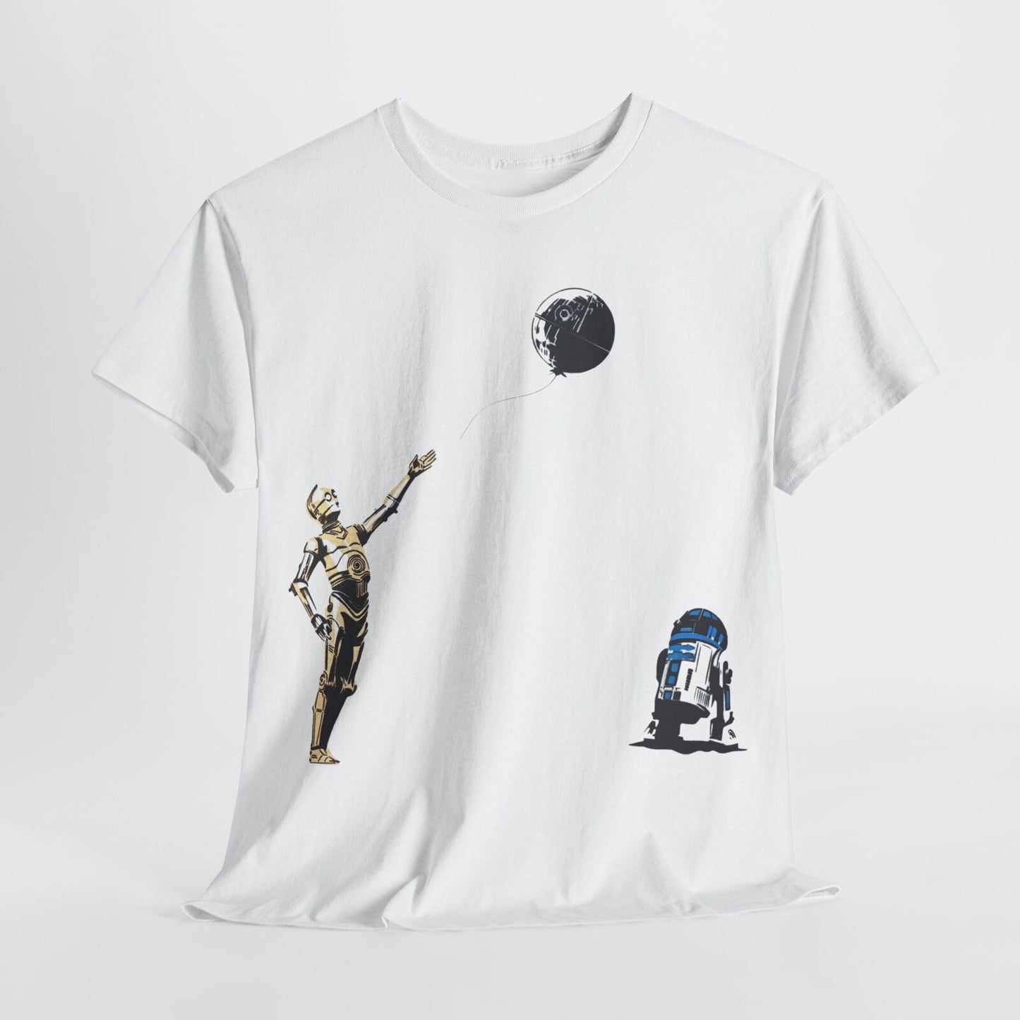 Star Wars T-Shirt - C-3PO & R2-D2 with Death Star Balloon - Funny Graphic Men's