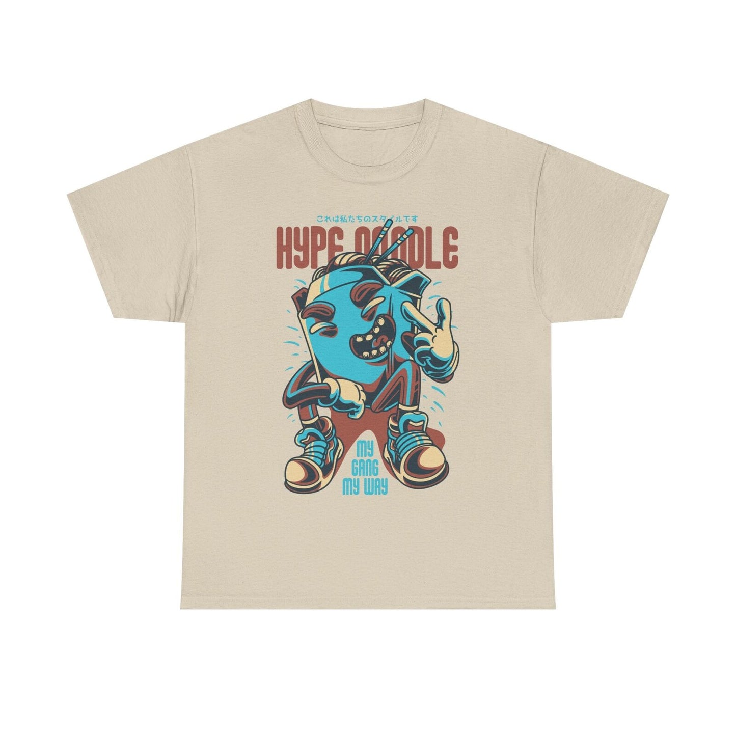 "Vibrant Men's T-Shirt with Cartoon Hype Noodle Design - My Gang My Way Style"