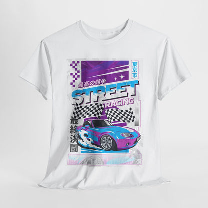 Dynamic Mazda Miata T-Shirt Design: Bold, Retro Street Racing Graphic Apparel!