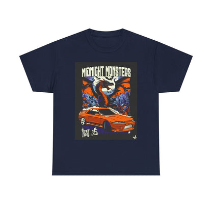 Epic Dragon Graphic T-Shirt: Retro Pixel Art, Moonlit City & Orange Sports Car!