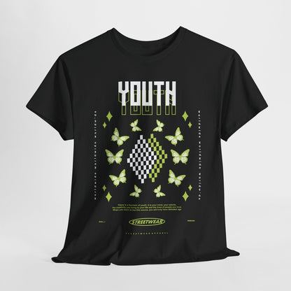 Youth Inspired Graphic T-Shirt Design with Red Butterflies, Checkerboard Quotes