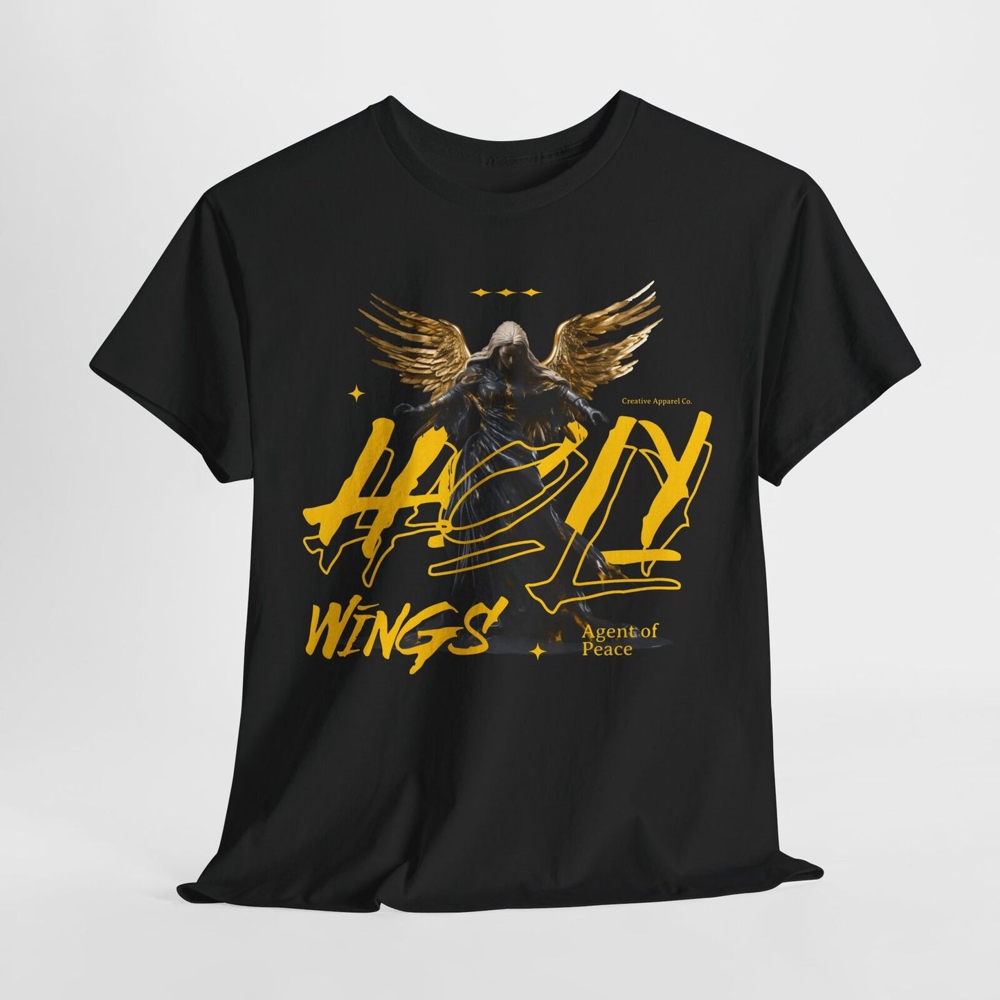 Holy Wings Men's T-Shirt - Angel Graphic Design, Gold Accents, Artistic Apparel
