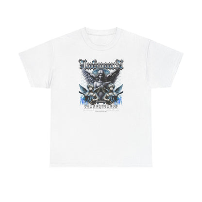 Stylish Men's T-Shirt with Cherubs Holding Guns - Bold "Consequences" Graphic