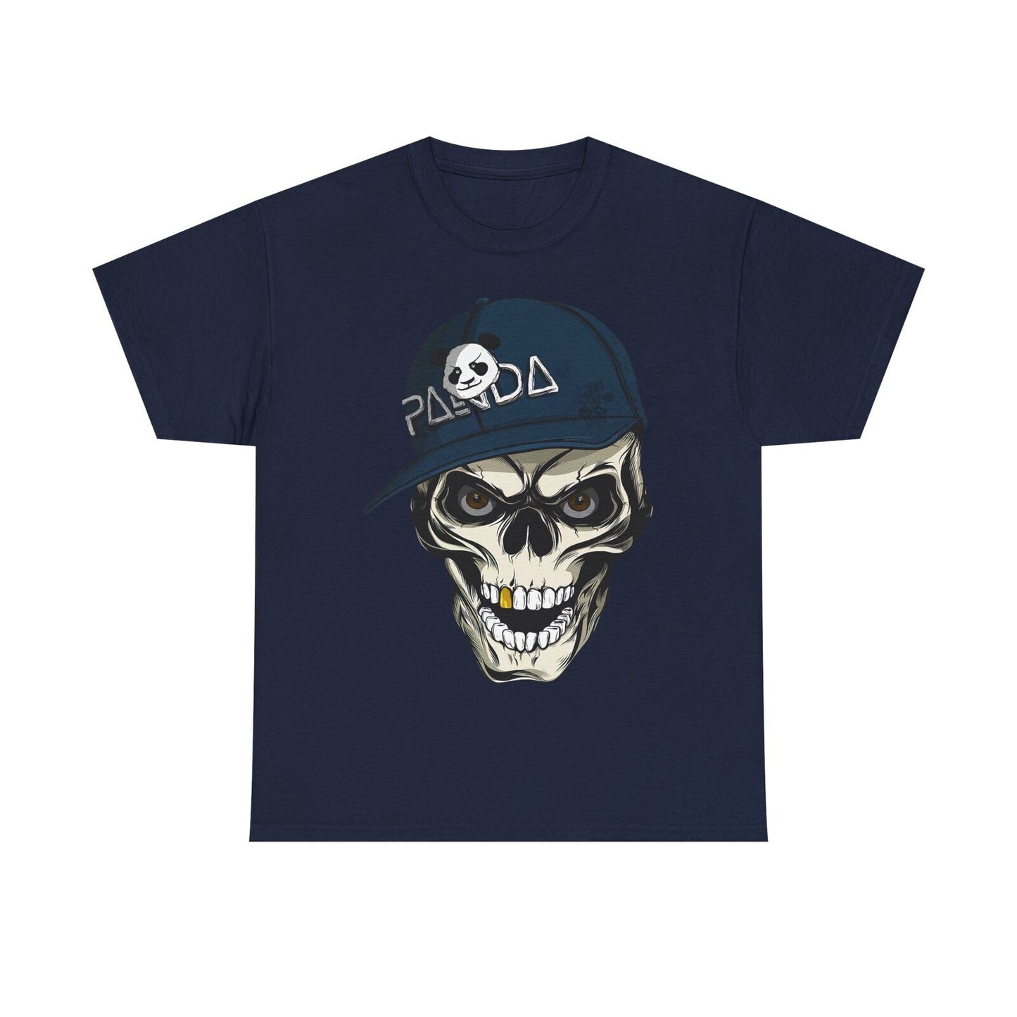 Stylized Skull Men's T-Shirt with Panda Cap Graphic, Unique Streetwear Design