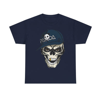Stylized Skull Men's T-Shirt with Panda Cap Graphic, Unique Streetwear Design