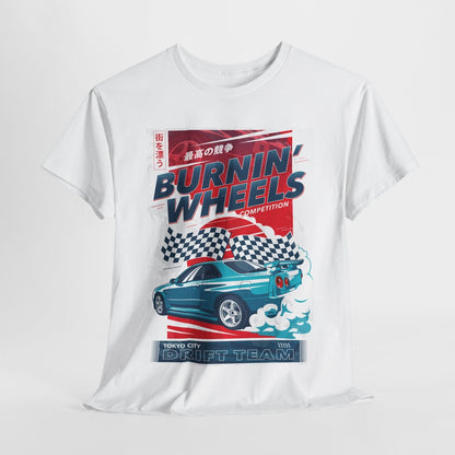 Rev Up Your Style BURNIN' WHEELS Competition T-Shirt for Racing Enthusiasts!