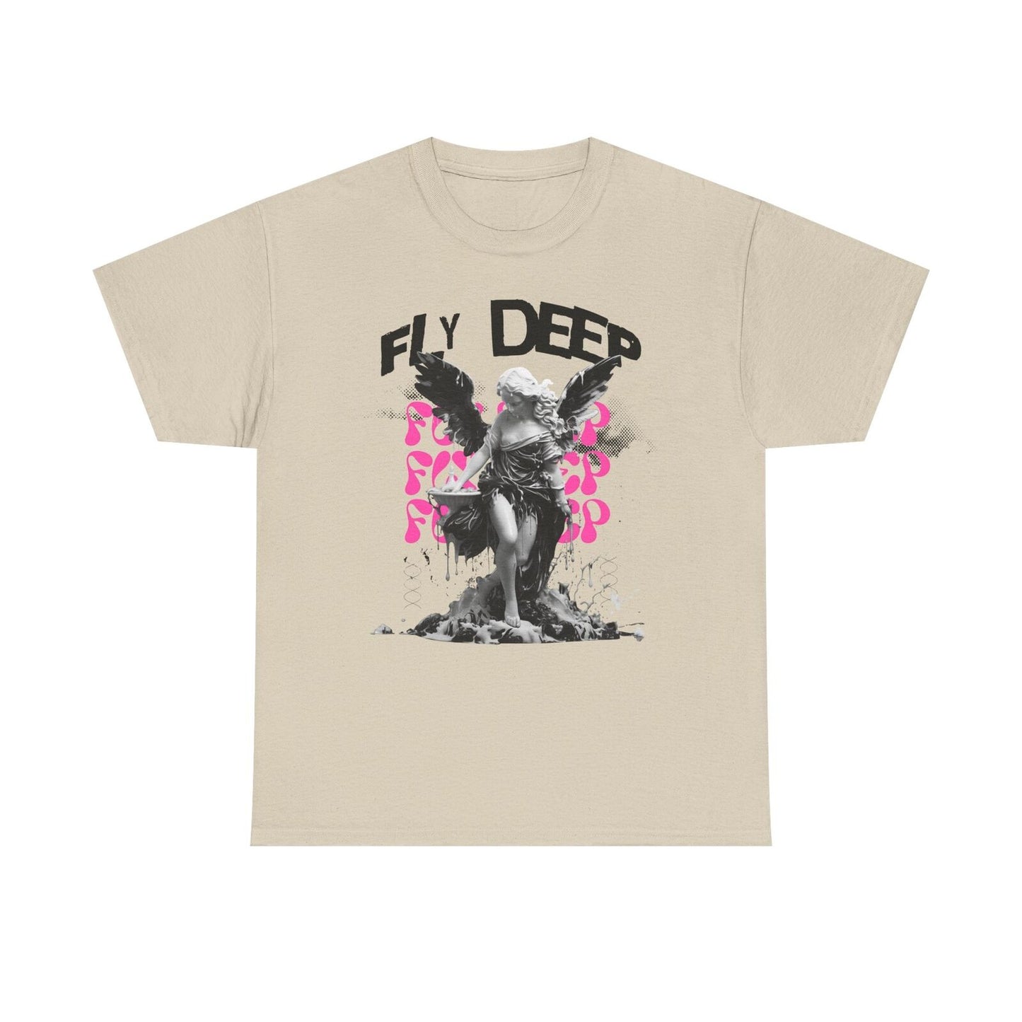 Men's T-Shirt with Grayscale Angel Graphic Bold FLY DEEP Design, Artistic Style