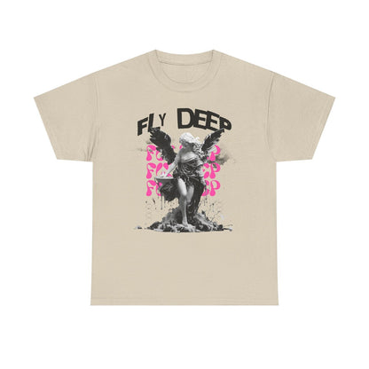 Men's T-Shirt with Grayscale Angel Graphic Bold FLY DEEP Design, Artistic Style