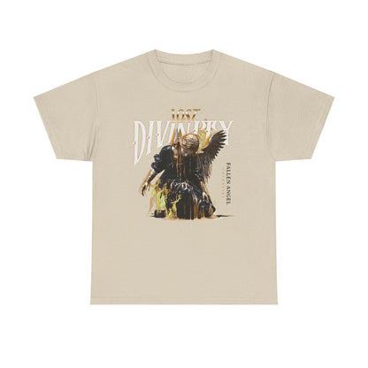 Stylized Men's T-Shirt: Lost Divinity Fallen Angel Design with Golden Accents