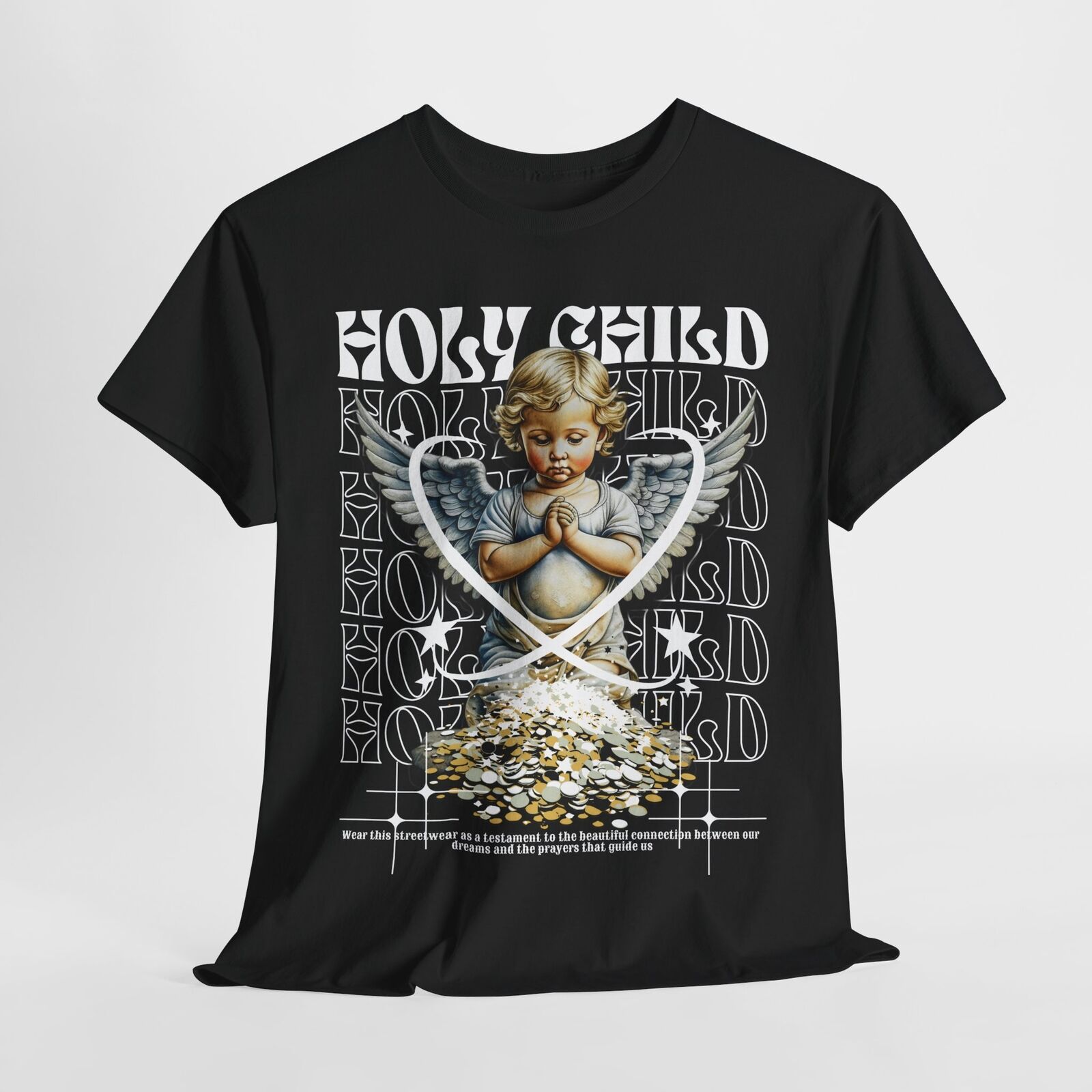 Stylish Men's T-Shirt with Cherubic Angel Graphic, Holy Child Design Coins Print