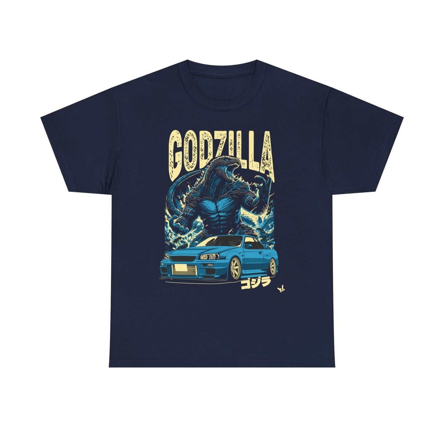 Epic Godzilla & Nissan Skyline R34 T-Shirt: Bold Graphic Japanese Culture Design