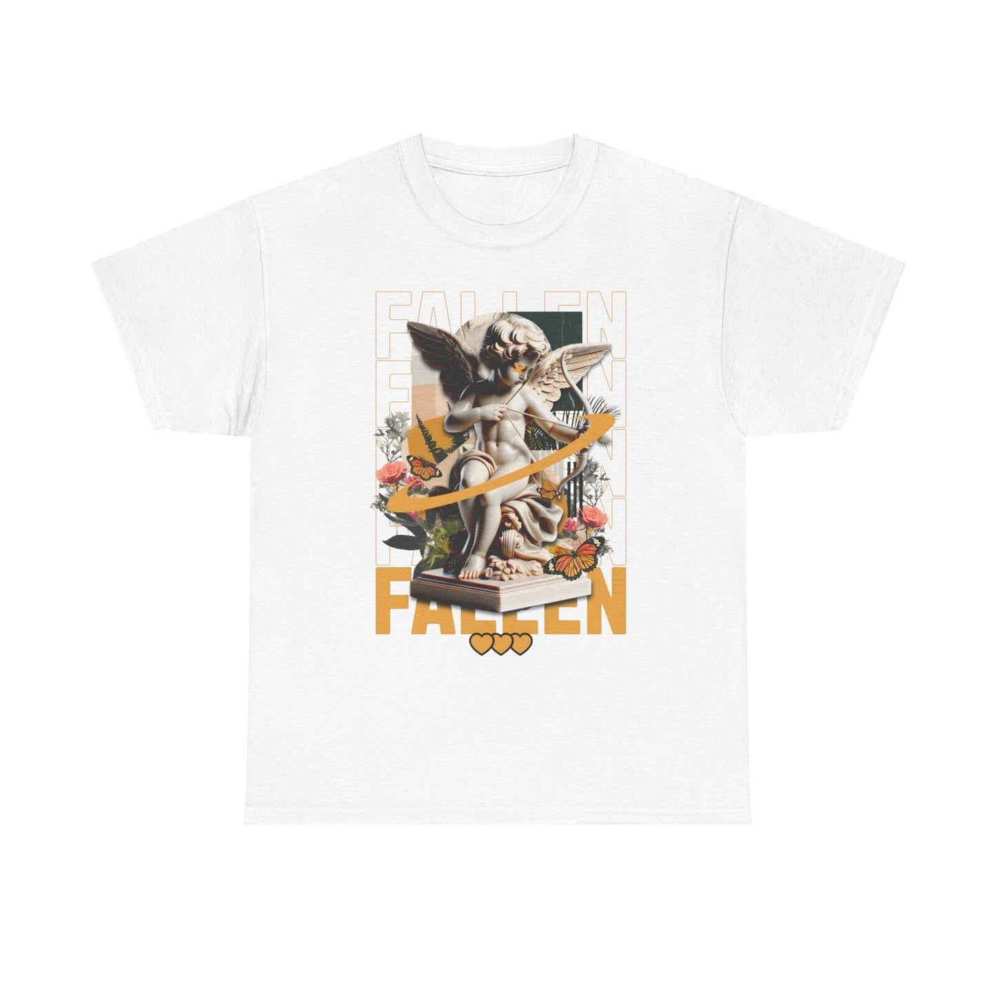 Men's T-Shirt with Artistic Cherubic Angel Design and Bold 'FALLEN' Graphic Art