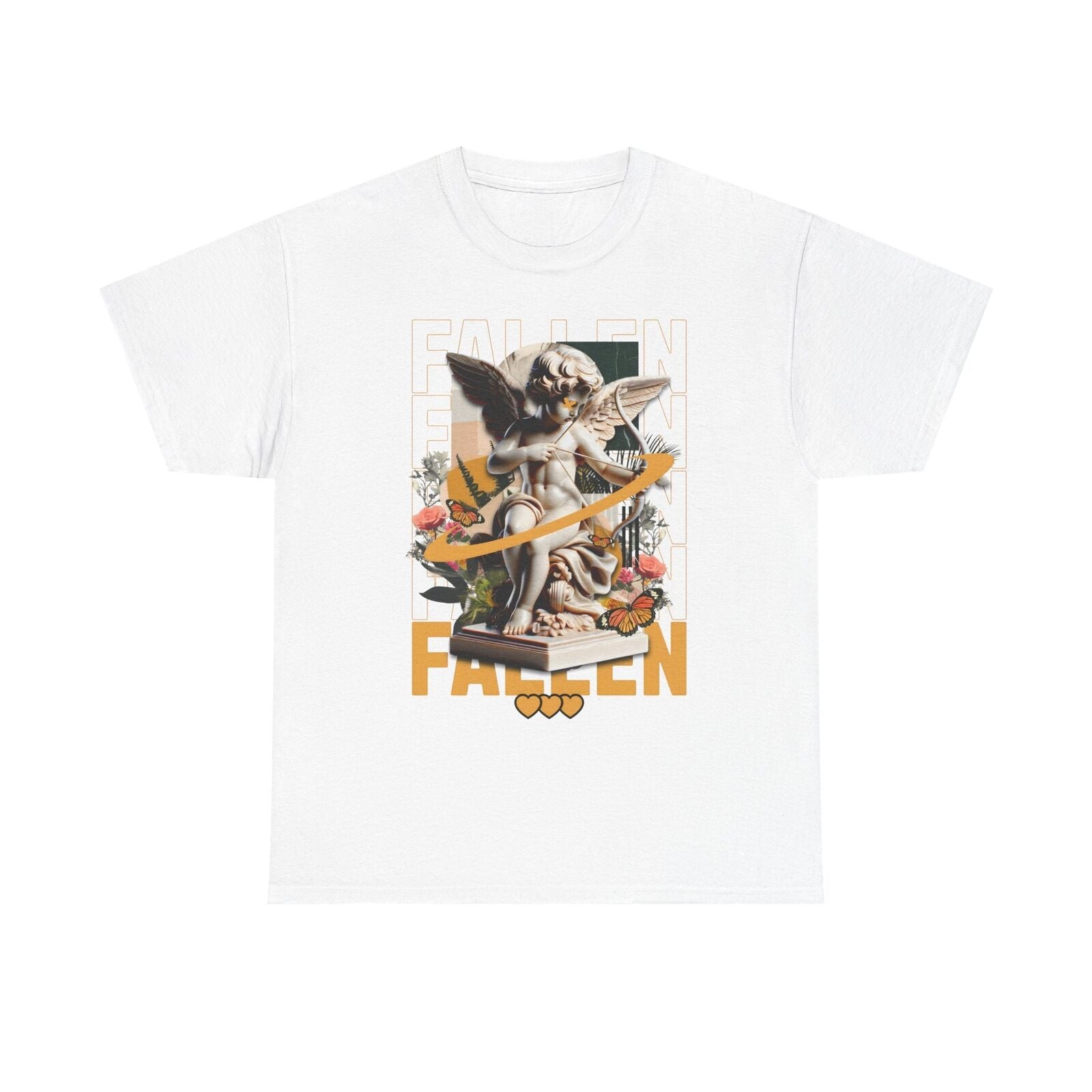 Men's T-Shirt with Artistic Cherubic Angel Design and Bold 'FALLEN' Graphic Art