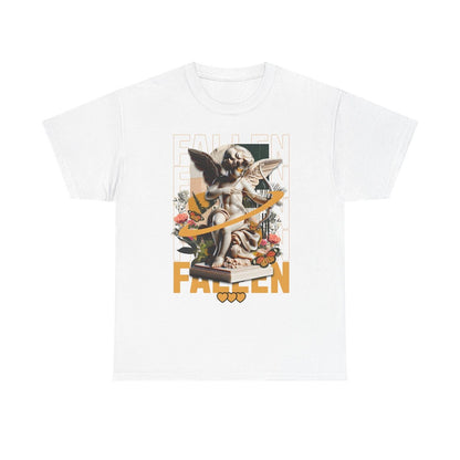 Men's T-Shirt with Artistic Cherubic Angel Design and Bold 'FALLEN' Graphic Art