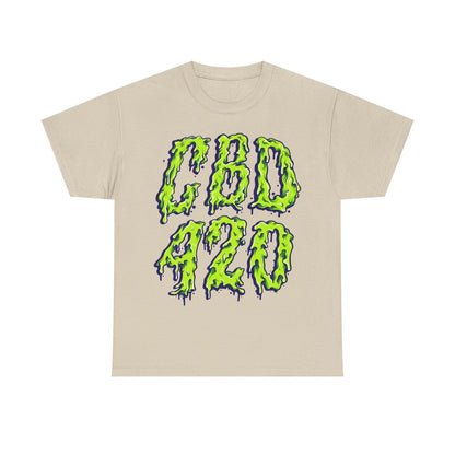 Bold Men's T-Shirt with Dripping CBD 420 Graphic - Street Art Cannabis Design