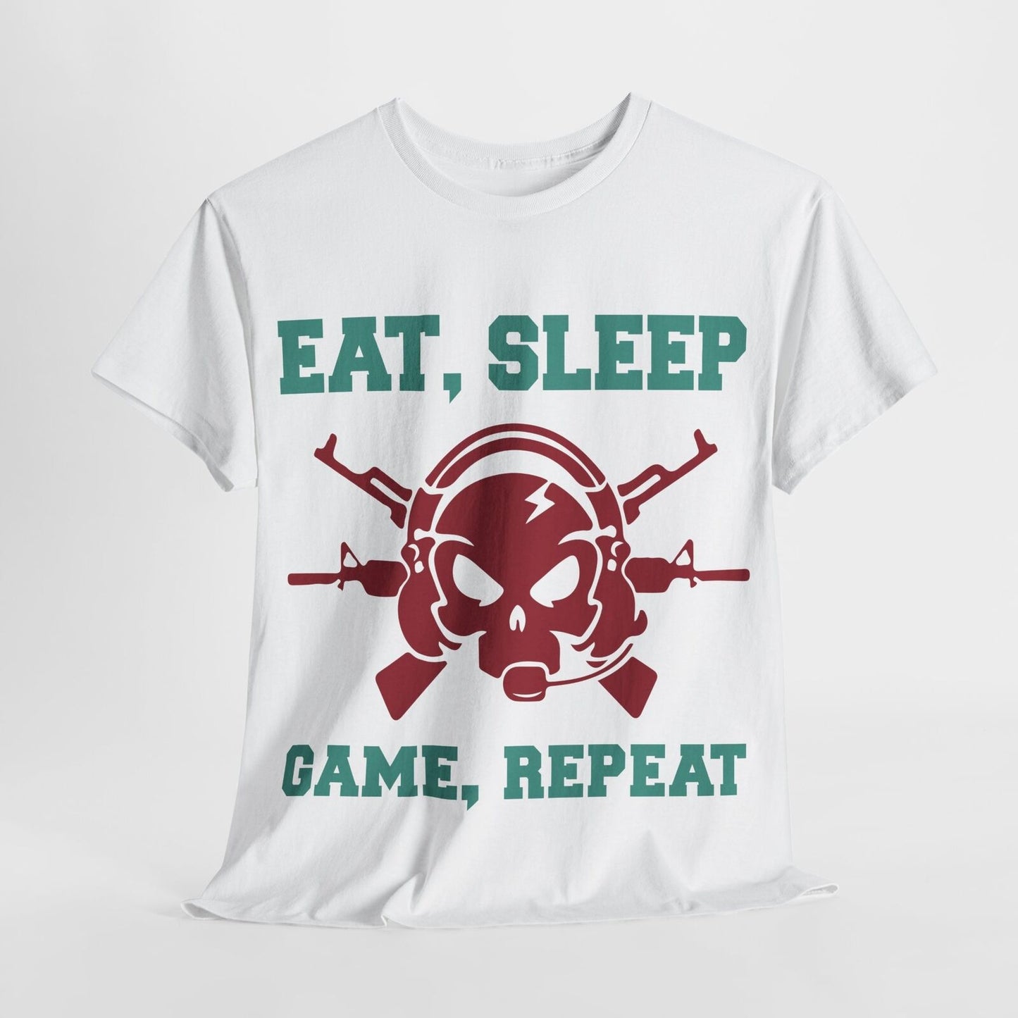 Funny Men's T-Shirt: EAT, SLEEP, GAME, REPEAT Graphic Tee with Bold Skull Design