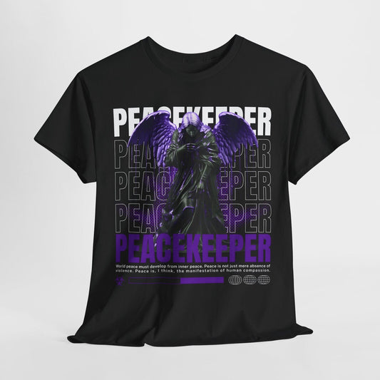 Men's T-Shirt Featuring Bold Winged Angel Design with 'Peacekeeper' Graphic Art