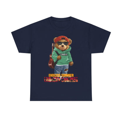 Endless Summer Teddy Bear Men's T-Shirt - Cool Bear in Hoodie with Guitar Design