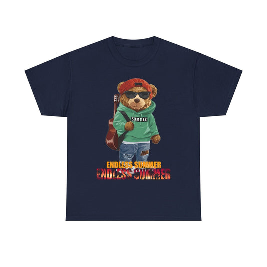 Endless Summer Teddy Bear Men's T-Shirt - Cool Bear in Hoodie with Guitar Design