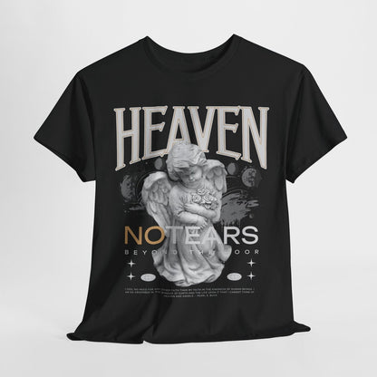 Heaven No Tears Graphic Men's T-Shirt Cherubic Angel Design with Celestial Style
