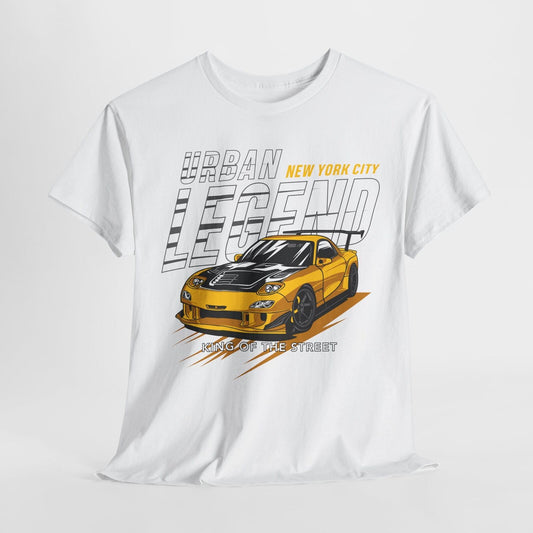 Dynamic Urban Legend T-Shirt Bold Yellow Sports Car Design for Street Style Fans