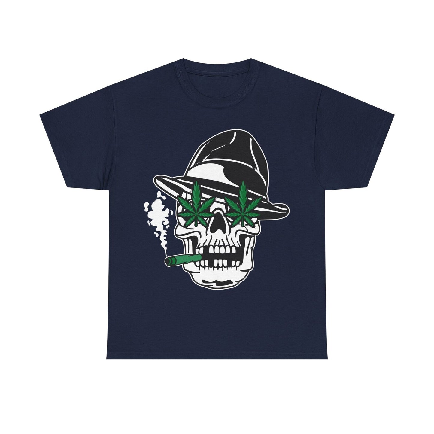 Rebellious Skull Graphic Men's T-Shirt with Hip-Hop Hat & Marijuana Leaf Design