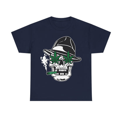 Rebellious Skull Graphic Men's T-Shirt with Hip-Hop Hat & Marijuana Leaf Design