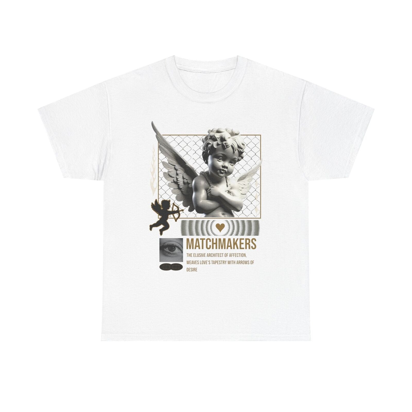 Men's T-Shirt Grayscale Angel Design, Bold Matchmakers Text & Artistic Elements
