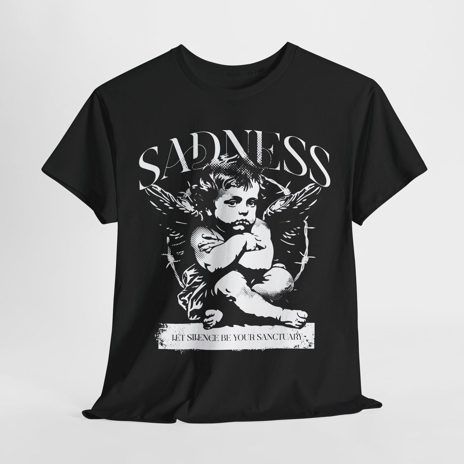 Cherubic Angel Graphic Men’s T-Shirt: Let Silence Be Your Sanctuary Design Art