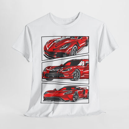Rev Up Your Style: Graphic T-Shirt Featuring Iconic Red Sports Cars in Motion!