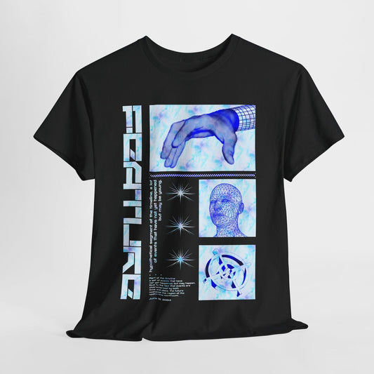 Futuristic T-Shirt: Ethereal Blue Digital Art with Abstract Shapes & Designs!