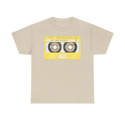 Vintage Sony Cassette Tape T-Shirt - Bright Yellow "Don't Worry Be Happy" Design