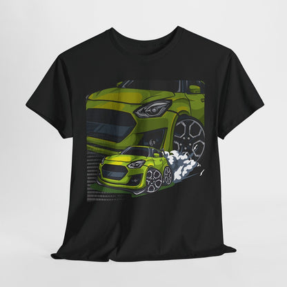 Dynamic Lime Green Car T-Shirt Speedy Suzuki Swift Graphic for Enthusiasts