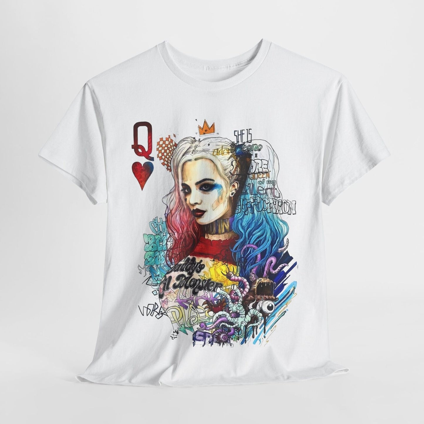 Men's T-Shirt with Bold Harley Quinn Art Graphic Design, Colorful Portrait Wear