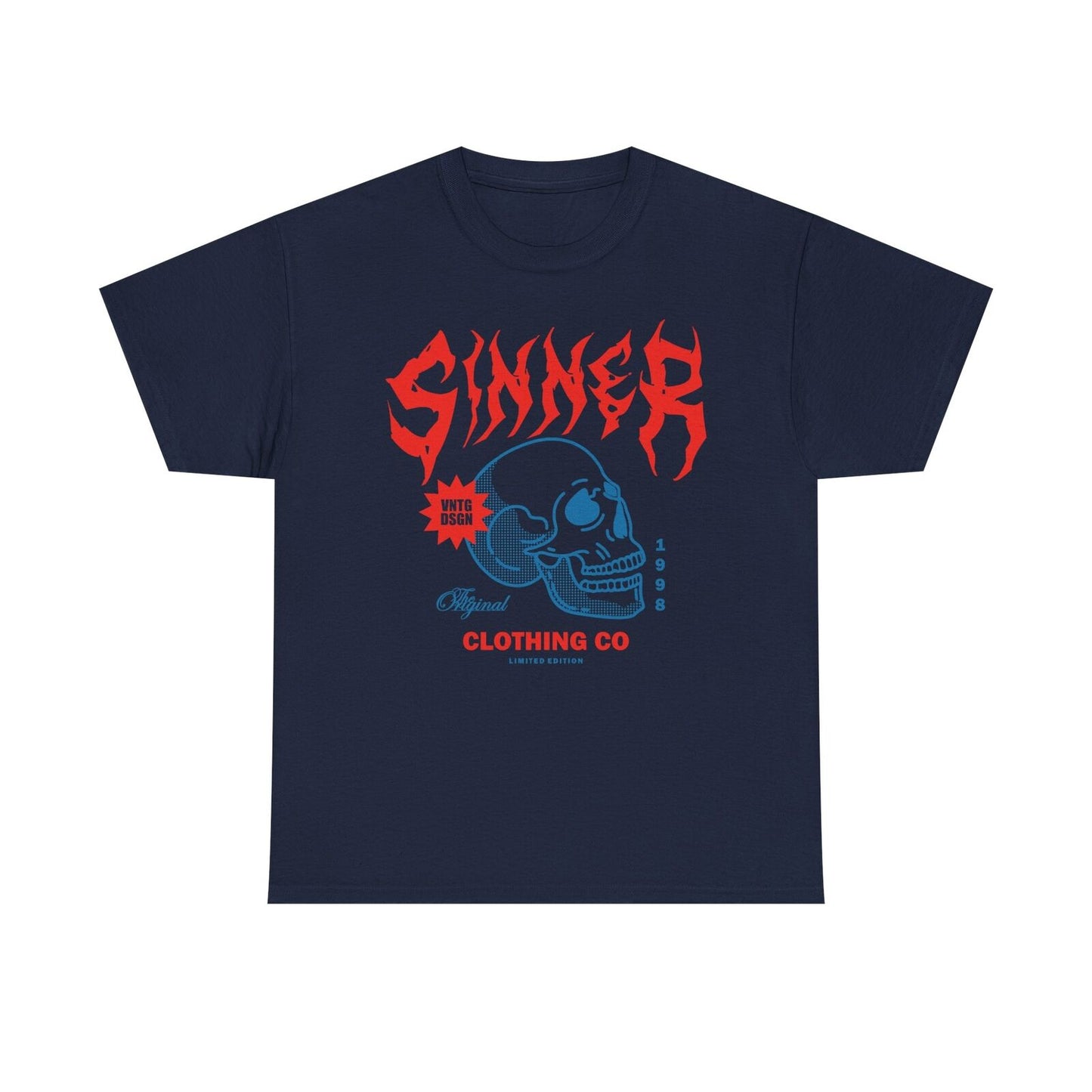 Mens T-Shirt with Bold Sinner Design Skull Graphic, Limited Edition Clothing Co.