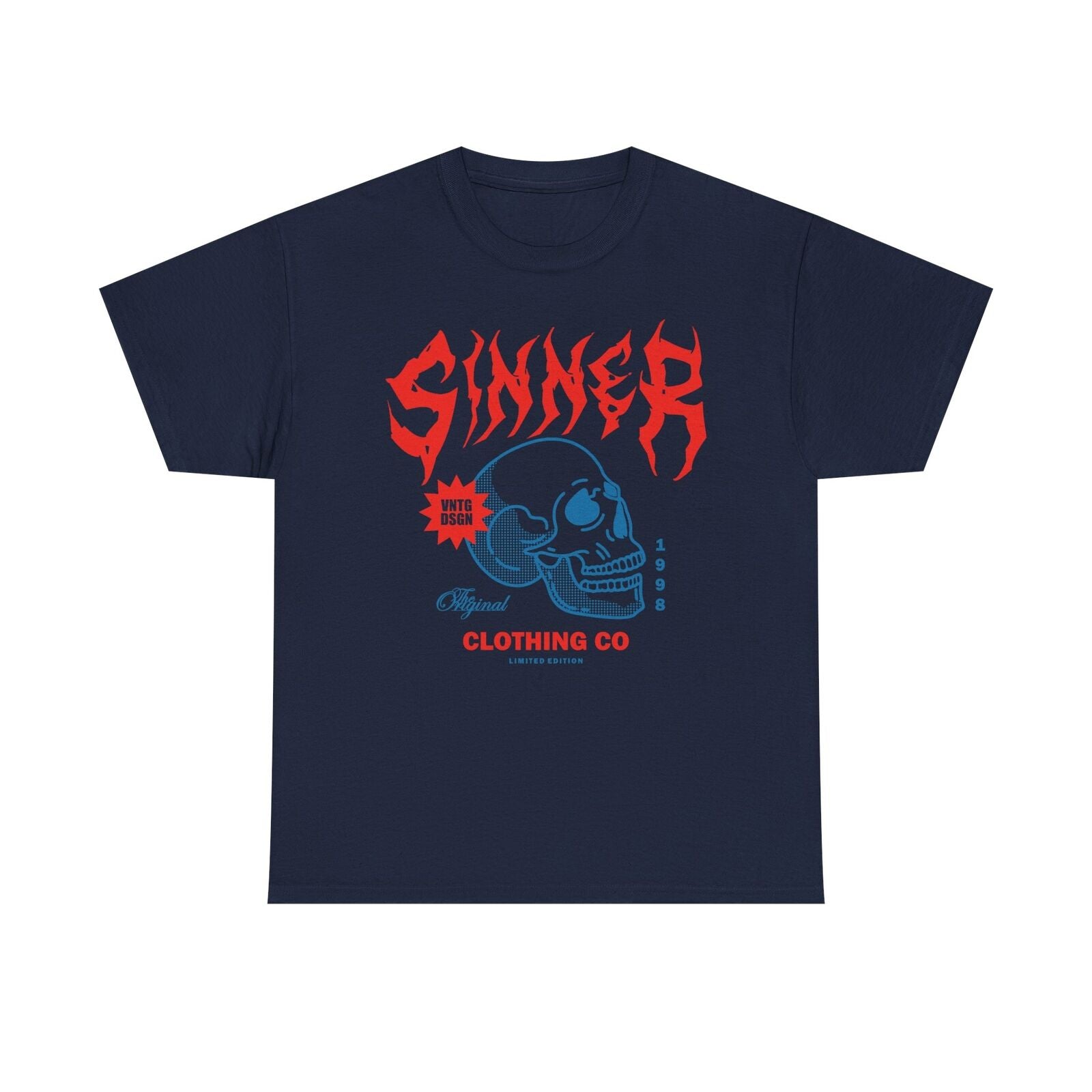 Mens T-Shirt with Bold Sinner Design Skull Graphic, Limited Edition Clothing Co.