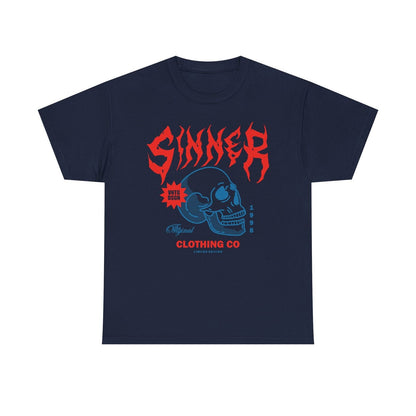 Mens T-Shirt with Bold Sinner Design Skull Graphic, Limited Edition Clothing Co.
