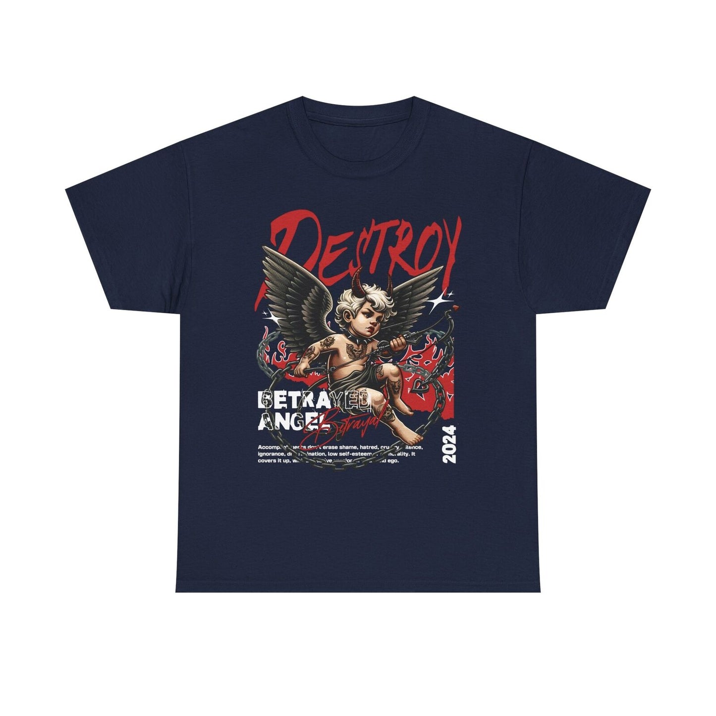 Rebellious Men's T-Shirt: Cherubic Angel with Punk Aesthetic & Bold 'Destroy'