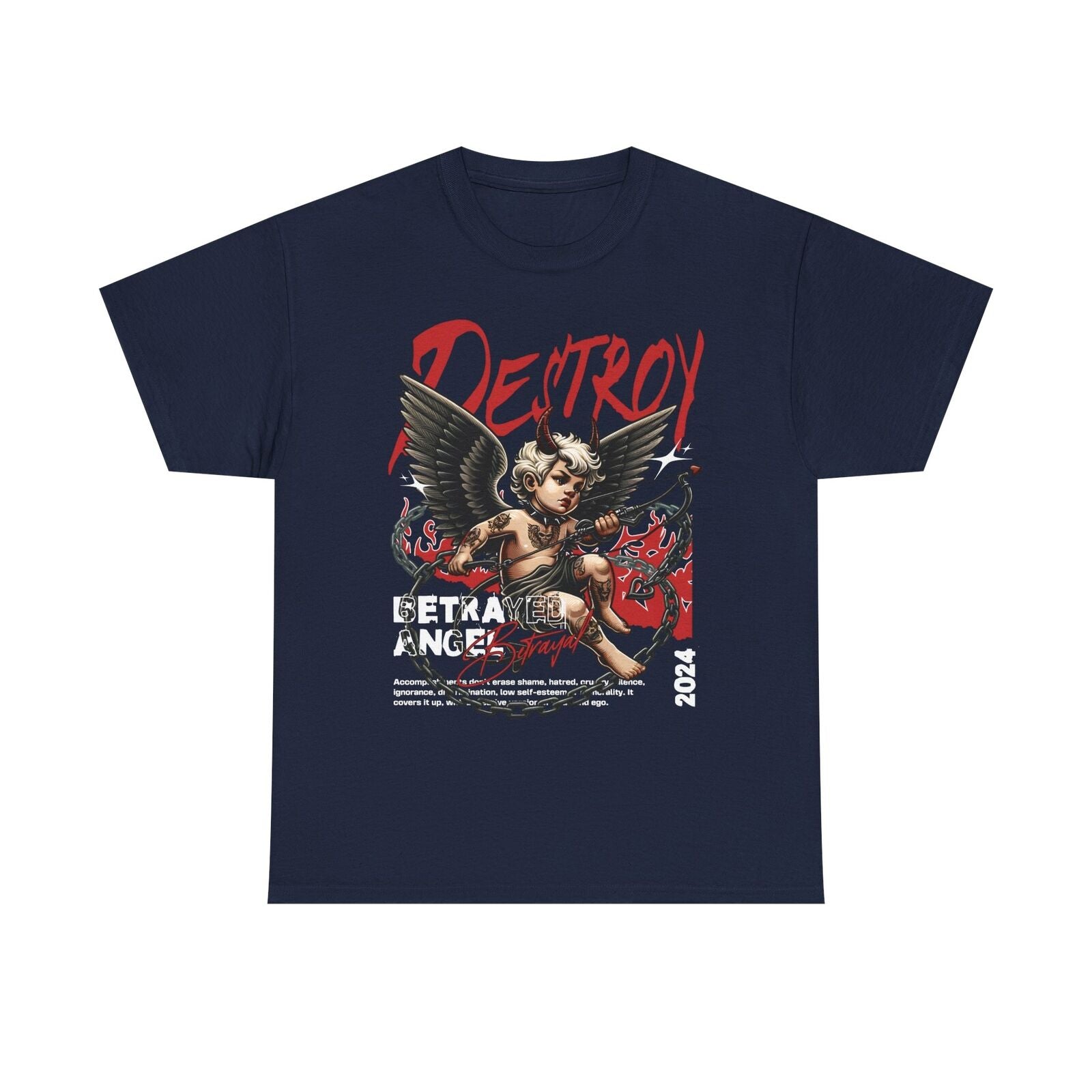 Rebellious Men's T-Shirt: Cherubic Angel with Punk Aesthetic & Bold 'Destroy'