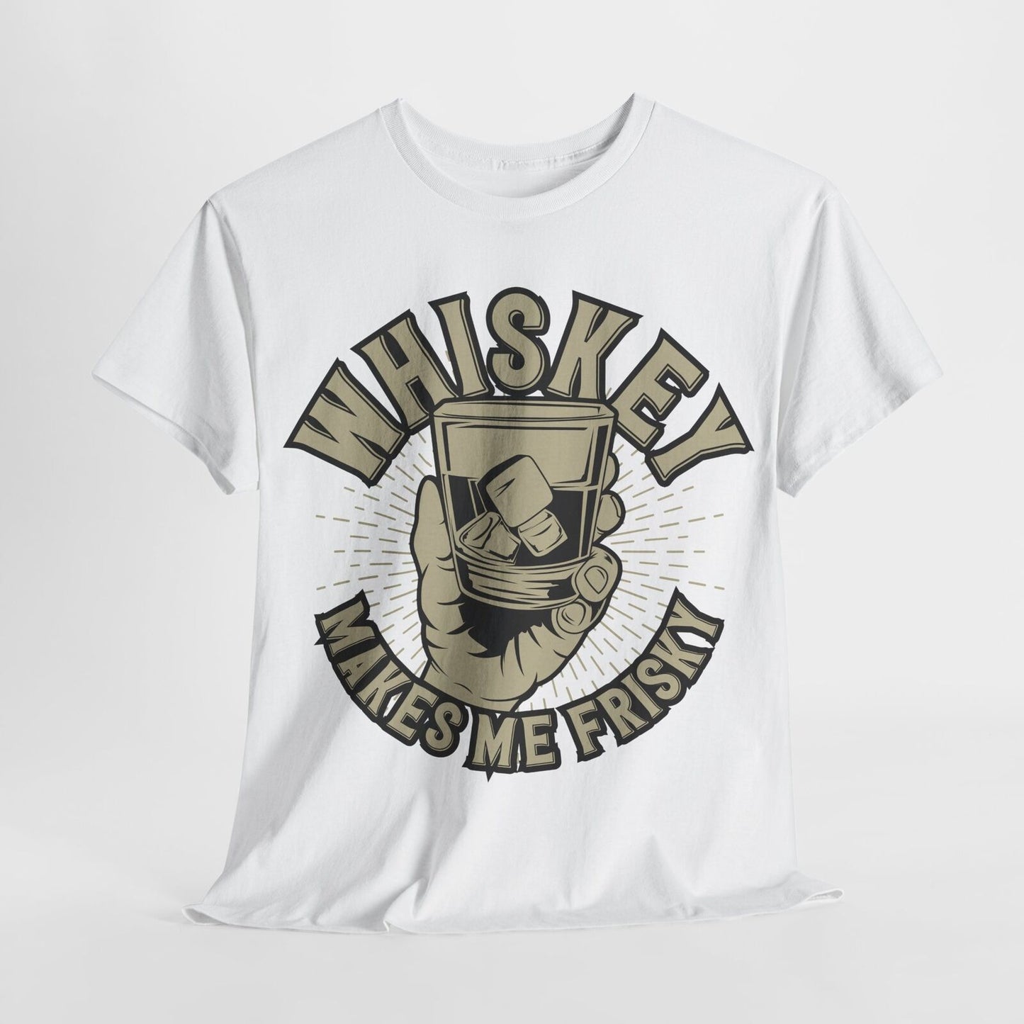 "Vintage Men's T-Shirt with Whiskey Glass Graphic - Retro Frisky Design Styling"