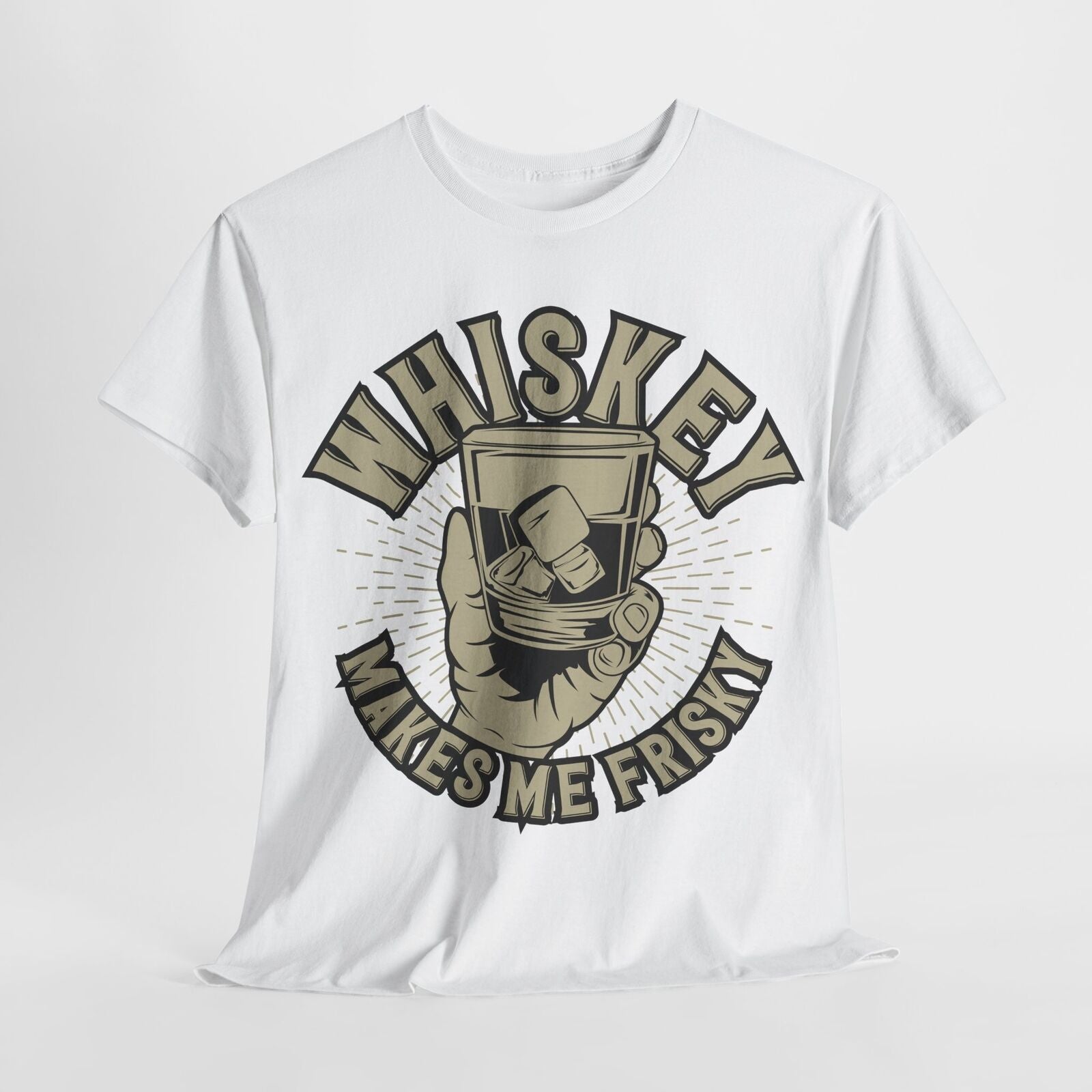 "Vintage Men's T-Shirt with Whiskey Glass Graphic - Retro Frisky Design Styling"