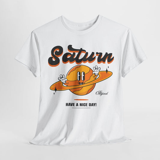 Whimsical Saturn Men's T-Shirt Design Cartoon Style Graphic Tee for Space Lovers