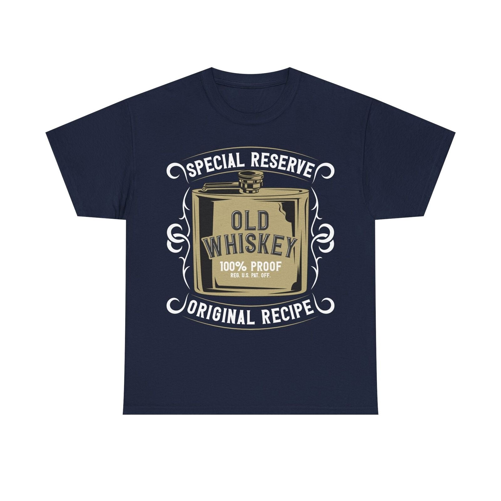 Vintage Men's T-Shirt with Stylish Old Whiskey Hip Flask Graphic Design Elements