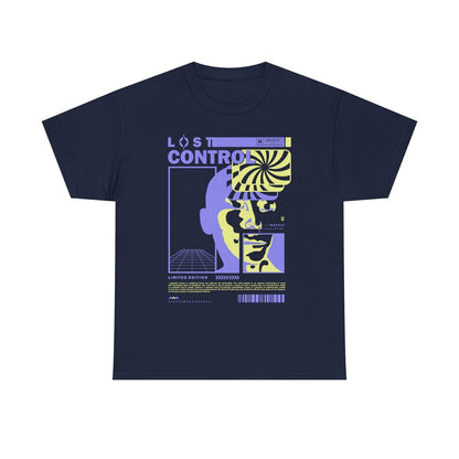 Vibrant Graphic T-Shirt Design Featuring 'LOST CONTROL' with Surreal Elements