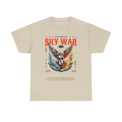Epic Elemental Sky War Men's T-Shirt with Winged Angel Graphic Design Apparel